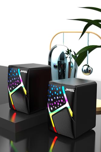 Image of Jedel 2x6W Gaming PC Speaker with RGB Lights, USB Powered Laptop Speaker, 3.5mm AUX Wired Stereo Computer Speaker for Desktop & Laptop, 20Hz-20kHz, Constellation S527 Black