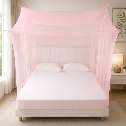 Image of BENAVJI Foldable Machardani Single Bed | Pure Cotton Mosquito net (Pink, 3.5FT X 6FT) | Strong, Breathable, Lightweight, Portable & Ideal for Daily Usage | Full Protection for Home & Travel