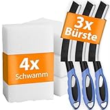 Fugenbürste inkl. gratis Schmutzradierer – 3X Reinigungsbürste + 4X Melamin Schwamm – Fugenbürste Bad & Küche, Fugenreiniger für Fliesenfugen & Dusche – Putzbürsten Reinigungsschwämme