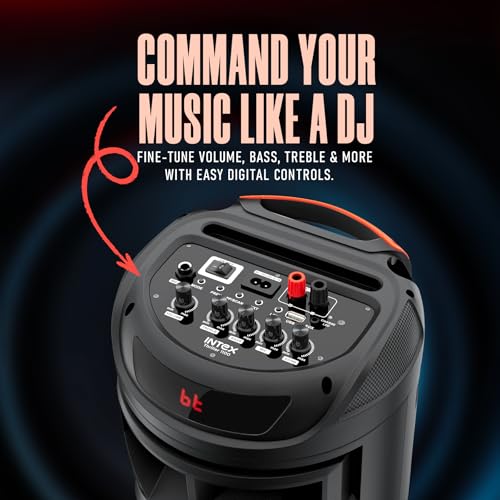 Image of Intex Thriller 1100 Trolley Speaker | 110W Sound Output | Rechargeable Battery | Karaoke Wireless Mic | Mobile Holder | RGB Lights | FM /USB /AUX /BT Playback | 8 inch Woofer (Black)