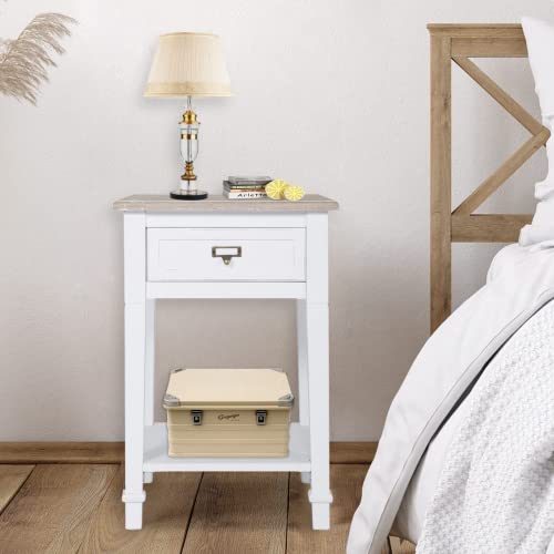 Kinbor White Nightstand Set Of 2 - Farmhouse End Table With Drawer, Rustic White Side Table For Living Room Bedroom #TOP5