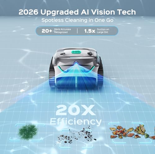 Image of WYBOT C2 Vision Cordless Pool Vacuum, AI Camera Robotic Pool Cleaner with Smart Navigation Route, Powerful Suction, Full Floor to Waterline Cleaning for Inground Ground Pools, Gray Green