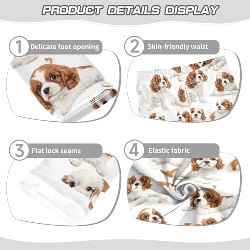ALAZA Girls' Leggings Children's Yoga Pants Skinny Printed Dance Cavalier Puppy Brown White Comfortable 4T2