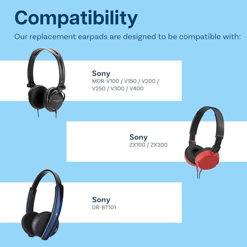Repuesto de almohadillas para auriculares Sony MDR-V150 ZX300 V300 V250 V100 V200 V400 por MMOBIEL - Almohadillas de espuma de proteína PU - Repuestos - Negro miniatura 4
