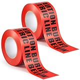 Pushglossy 2 Rolls Underground Buried Electrical Line Caution Tape 3 Inch Width Red Warning Tape Non-detectable Safety Tape Printed with Caution Buried Electrical Line Below,600 ft Length Total