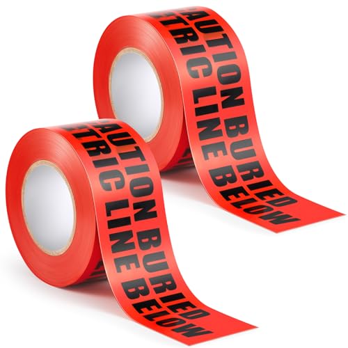 Pushglossy 2 Rolls Underground Buried Electrical Line Caution Tape 3 Inch Width Red Warning Tape Non-detectable Safety Tape Printed with Caution Buried Electrical Line Below,600 ft Length Total