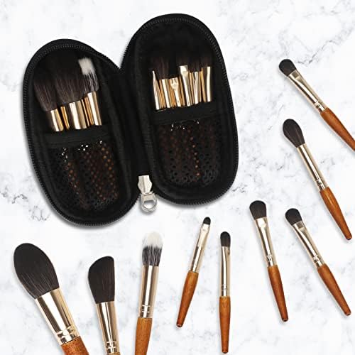 Arqumi Makeup Brushes Set, 9PCS Portable Travel Make Up Brush, Mini Sized Foundation Cosmetic Brushes Kit for Eyeshadow Eyebrow with Storage Case, Prefect for Travel or On the Go Brown
