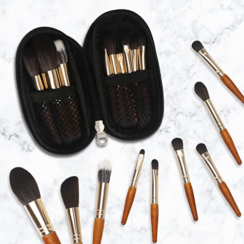 Unaone 9 Piece Makeup Brushes Set, Professional Travel Small Makeup Brushes With Pu Makeup Brush Bag, Portable Cosmetics Brushes For Eyeshadow, Powder, Foundation, Blush #TOP6
