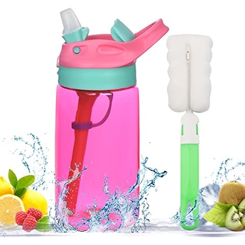 Ainiv Sippy Cup, 480ML/16OZ Kids Drink Bottle with Straw, Toddler Water Bottle, Leak-Proof, BPA-Free for Home, School, Outdoor, Red(Cleaning Brush Included) Cover