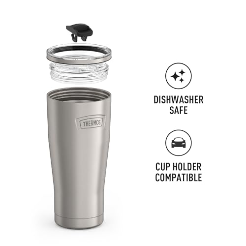 Image of THERMOS Icon Series 24oz Stainless Steel Tumbler with Slide Lock Lid, Leakproof, Fits Cupholder, Dishwasher Safe, Griptec Non‑Slip Base, Keeps Drinks Hot 6 Hrs /Cold 22 Hrs, Matte Stainless Steel