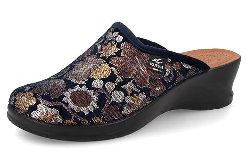 Fly Flot Ciabatte Donna Invernali con Fantasia Jacquard Floreale, Sottopiede In Pelle Antishock, Sandalias deslizantes Mujer, Turquesa, 41 EU