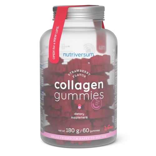Nutriversum Collagen Gummies Fresa 60 gominolas - Colágeno Hidrolizado 1000mg con Ácido Hialurónico y Vitamina C - Sin Azúcar