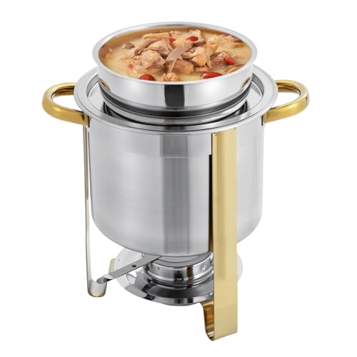 HAPPCUCOE Stainless Steel Round Soup Warmer with Handle,Warmer Soup with Pot Lid and Fuel Holder, Soup Warmer for Cafeterias, Weddings, Parties (4L)