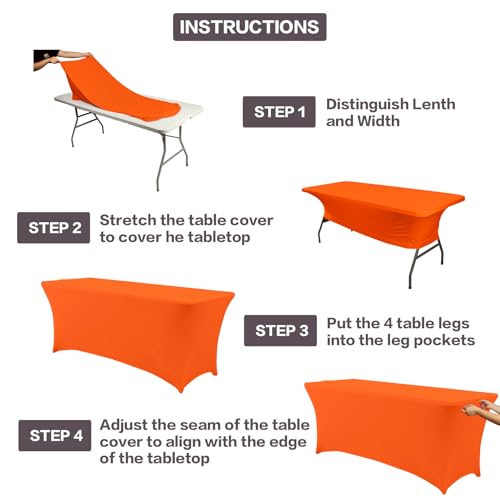 Image of IVAPUPU 4FT Table Cloth for Rectangular Fitted Events Stretch Orange Table Covers Washable Cover Spandex Tablecloth Protector for Party, Wedding, Cocktail, Banquet, Festival