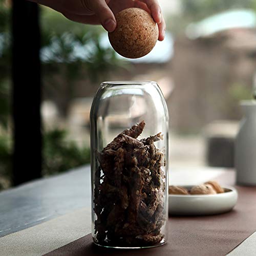 Moladri 800Ml/27Oz Clear Glass Storage Cute Canister Holder Ball Wood Cork Top, Modern Decorative Cylinder Container Jar With Round Lid For Coffee, Spice, Candy, Salt, Cookie Cool Terrarium Bottle #TOP3