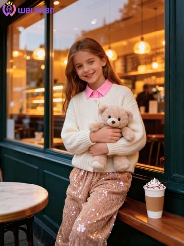 Image of WELAKEN Sequin Casual Pants for Girls with Lining Kids & Little Girl's Sparkling Trousers