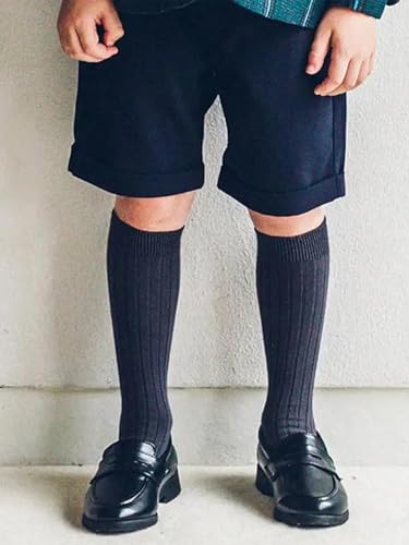 Image of COTTON DAY Kids Girls Unisex Knee High School Dress Socks Seamless Toe 3 Pack Black White Gray Navy Blue