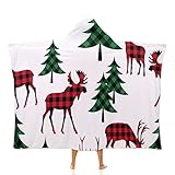 Buffalo Plaid Woodland Deer Checkered Wearable Hooded Blanket Soft Warm Throw Blanket Robe Cloak Wra
