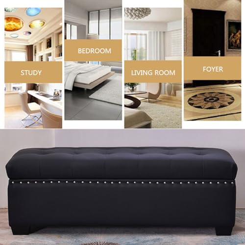 Banc de rangement coffre bout de lit en cuir capitonné