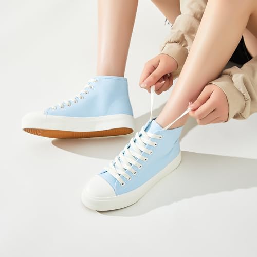 Image of Uoidru High Top Sneakers for Women Canvas Shoes White Canvas High Tops Women Casual Shoes Lace Up Fashion Sneakers