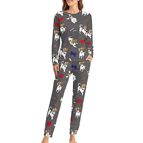 Jack Russell Dog Bones Women's Pajama Set Two Piece Loungewear Long Sleeve Top Pant Sleepwear