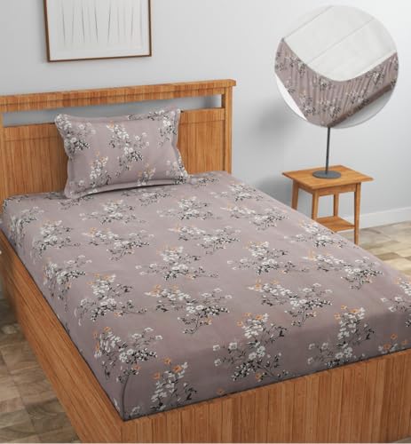 Image of NEW LEAF Premium Cotton Elastic Fitted Bedsheets with 1 Pillow Covers |Solid or Plain Single Bed Elastic 220 TC Supersoft Breathable & Wrinklefree | for 72x36+6 Inches, Multicolour
