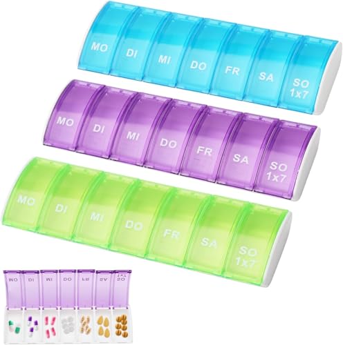 3 Pezzi Portapillole Settimanale Porta Pillole Settimanale A 7 Scomparti Porta Pillole Per Viaggio Porta Pillole Giornaliera Dispenser Pillole per Vitamine Integratori e Medicinali