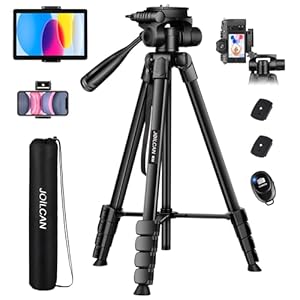 JOILCAN Camera Tripod, 68″ Tablet Tripod Stand for Phone Cameras, Travel Tripod Compatible with iPad iPhone DSLR SLR Projector, Cell Phone Tripod Stand with Remote/Travel Bag / 2 in 1 Mount