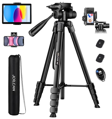 JOILCAN Camera Tripod, 68" Tablet Tripod Stand for Phone Cameras, Travel Tripods Compatible with iPad iPhone DSLR SLR Projector, Cell Phone Tripods Stand with Remote/Travel Bag / 2 in 1 Mount by JOILCAN - Used condition - US$23.05