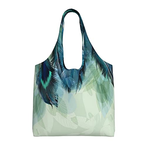 Sac fourre-tout en toile Debou noir motif plumes de paon fourre-tout réutilisable grand format