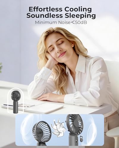 Image of ARCTICOOL Portable Mini Fan - Rechargeable Hand Fan with 3 Adjustable Speeds, 2000mAh Battery, Lightweight Design, Low Noise, and Easy Portability for Indoor and Outdoor Use (Grey)