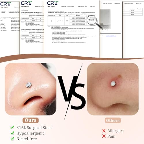 20G Stainless Steel Nose Rings, L Shaped Nose Studs and Nose Rings Hoops, Cute Heart Square CZ Nose Screw Piercing Jewelry Silver Gold For Women3