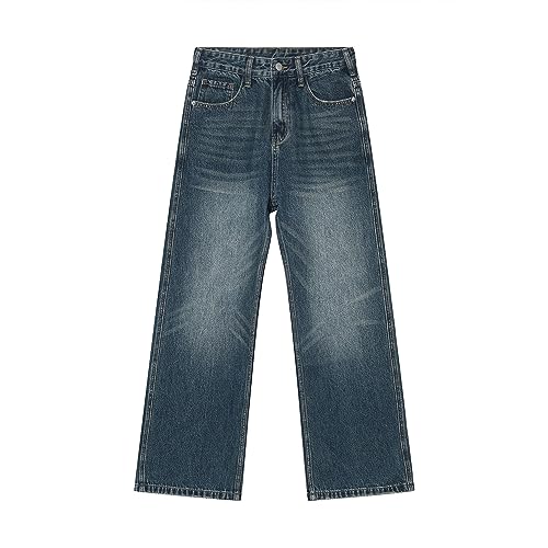 Pantalons droits en jean pour hommes hip hop vintage loose en coton uni