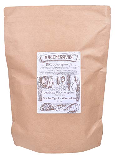 Räucherspäne Räuchermehl Buche Typ 7 mit Wacholder Spangröße 1-3mm für Räucherofen Räucherbox Smokerbox Barbecue 2 Liter