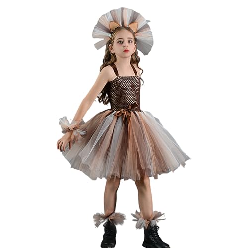 Juego de 4 piezas con diadema para 2 a 12 años de edad, vestido de león para niñas - Vestido de león para niñas - Vestido de león para niñas