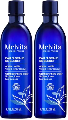 Melvita - Eau Florale de Bleuet - Apaise et Décongestionne Yeux Fatigués, Réduit Cernes et Poches - Peaux Sensibles - 200 ml (Lot de 2)
