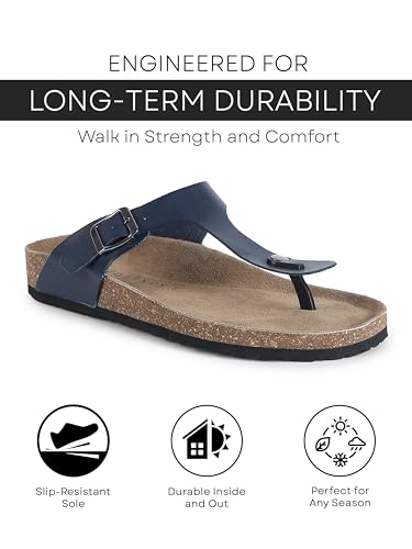 Image of HF JOURNEY Nivera 2.0 Men's Cork Footbed Thong Sandal,Slip On Entry,(Size 41-46) BlackPU, Casual Lounging Slipper, EVA Sole, Flat Heel,Nivera 2.0 - Black (41)