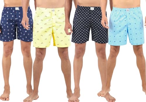Image of Alphabets Men's Multicolor Cotton Printed Regular Boxer Shorts (Pack of 4) New-MBD-09-L