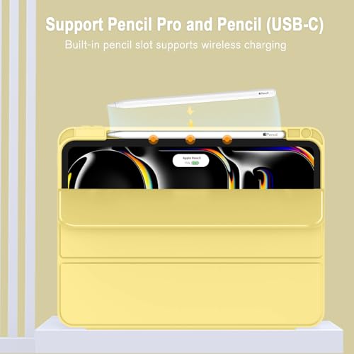 Image of ZryXal New iPad Pro 13 Inch Case (M5) 2025 / (M4) 2024 with Pencil Holder, Smart iPad Case [Support Pencil Pro and Pencil (USB-C)], Support Touch ID and Auto Wake /Sleep (New Yellow)