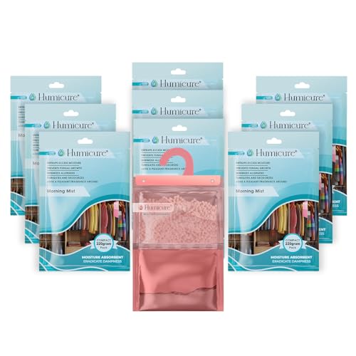 Image of Moisture Absorber Dehumidifier 500ml Absorption Capacity Prevents Mold, Dampness & Bad Odor Ideal for Wardrobe, Bathroom, Kitchen & Bedroom 220g x 9 (Morning Mist)