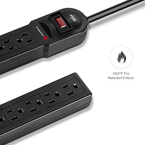 Kmc 6-Outlet Surge Protector Power Strip 2-Pack, 900 Joules, 4-Foot Extension Cord, Overload Protection, Black #TOP5