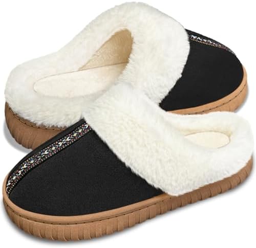 Womens Fuzzy Memory Foam Slippers Ladies Warm Suede House Shoes Comfy Anti-skid Indoor Outdoor