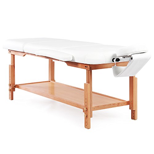 Massage Table Bed Stationary Professional Tilt Adjustable with Storage 3 Section (White)