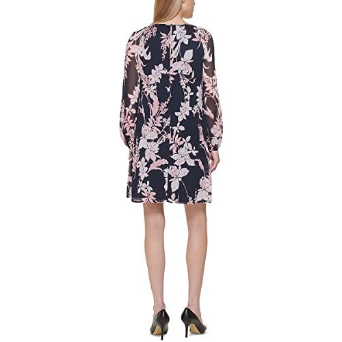 Tommy Hilfiger Long Sleeve Hampshire Fields Chiffon Trapeze Sky Captain/English Rose 6 #TOP1