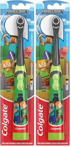 Image of Colgate Battery Powered Toothbrush, Minecraft | Extra Soft | Ages 3+ | Battery Included | Flat Lay Handle