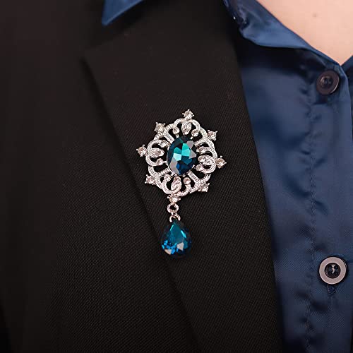 Image of Kercisbeauty Blue Rhinestones Small Silver Brooch for Unisex Women Men Dress Suit Brooches Pin Bling Jewelry for Special Occasion (Lake)