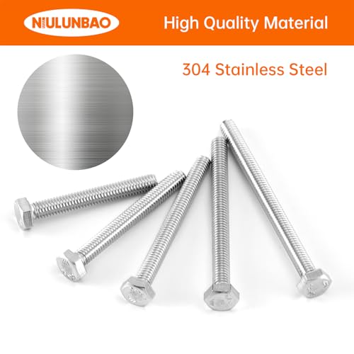 Image of M4 x 30mm 35mm 40mm 45mm 50mm Heavy Duty Hexagon Bolts Hex Head Screws, 304 Stainless Steel, Metric Machine Fully Threaded, Bright Finish, Assortment Kit 50PCS
