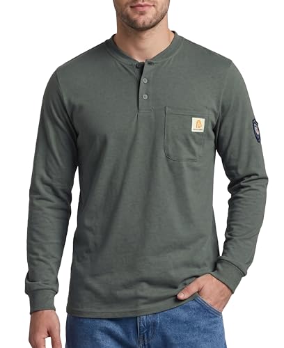 Image of BOCOMAL FR Shirts Flame Resistant Shirt 5.5oz 100% Cotton Light Weight CAT2 Fire Retardant Henley Shirts