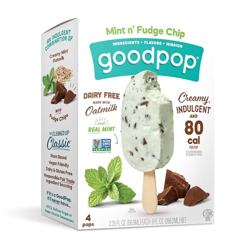 GoodPop - Dairy Free Mint N' Fudge Chip Bars - Non-GMO, Gluten Free, 4 Count
