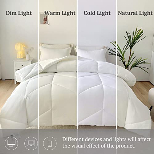 Mildly King Size Comforter Set - White Bedding Comforter Sets 100% Washed Microfiber Super Soft 3 Pcs, All Season Fluffy Lightweight Down Alternative Quilted Comforter 102X90 Inches, 2 Pillow Shams #TOP4